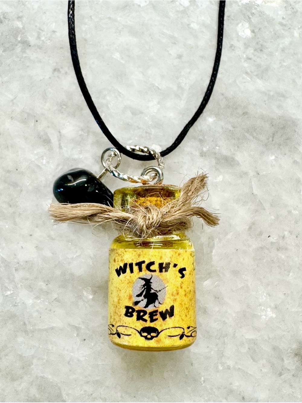 New Witch's Brew Acrylic Potion Bottle Halloween Necklace w/ Natural Tourmaline